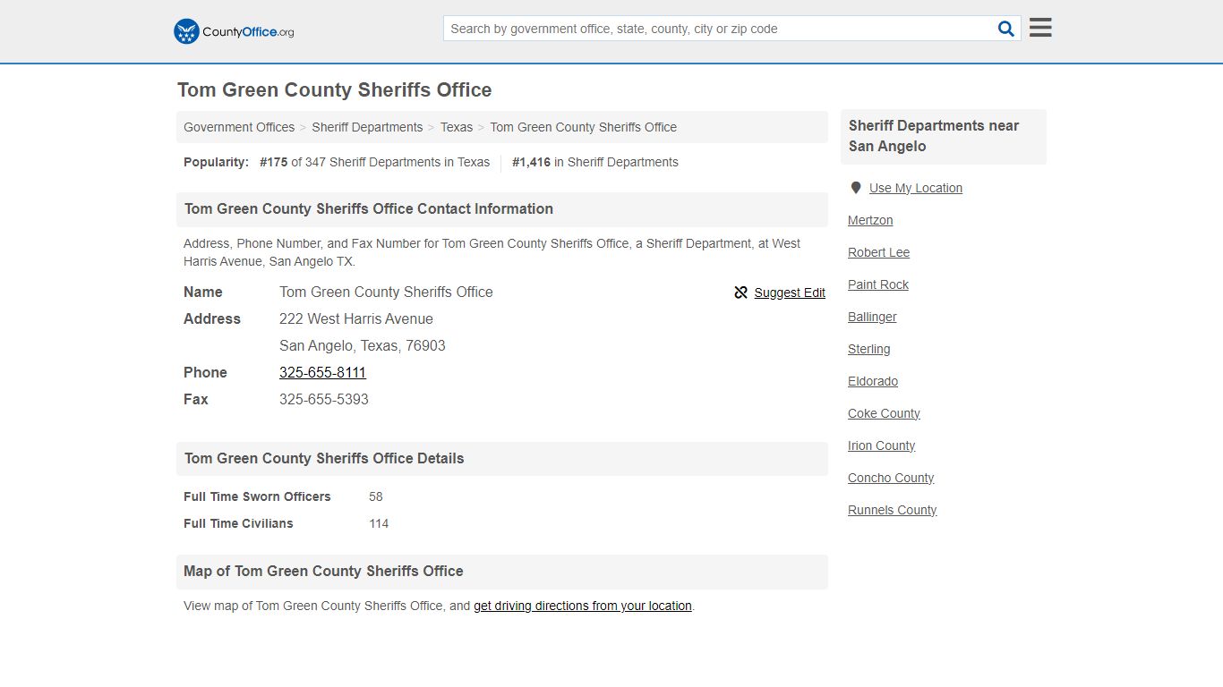 San Angelo, TX (Address, Phone, and Fax) - County Office